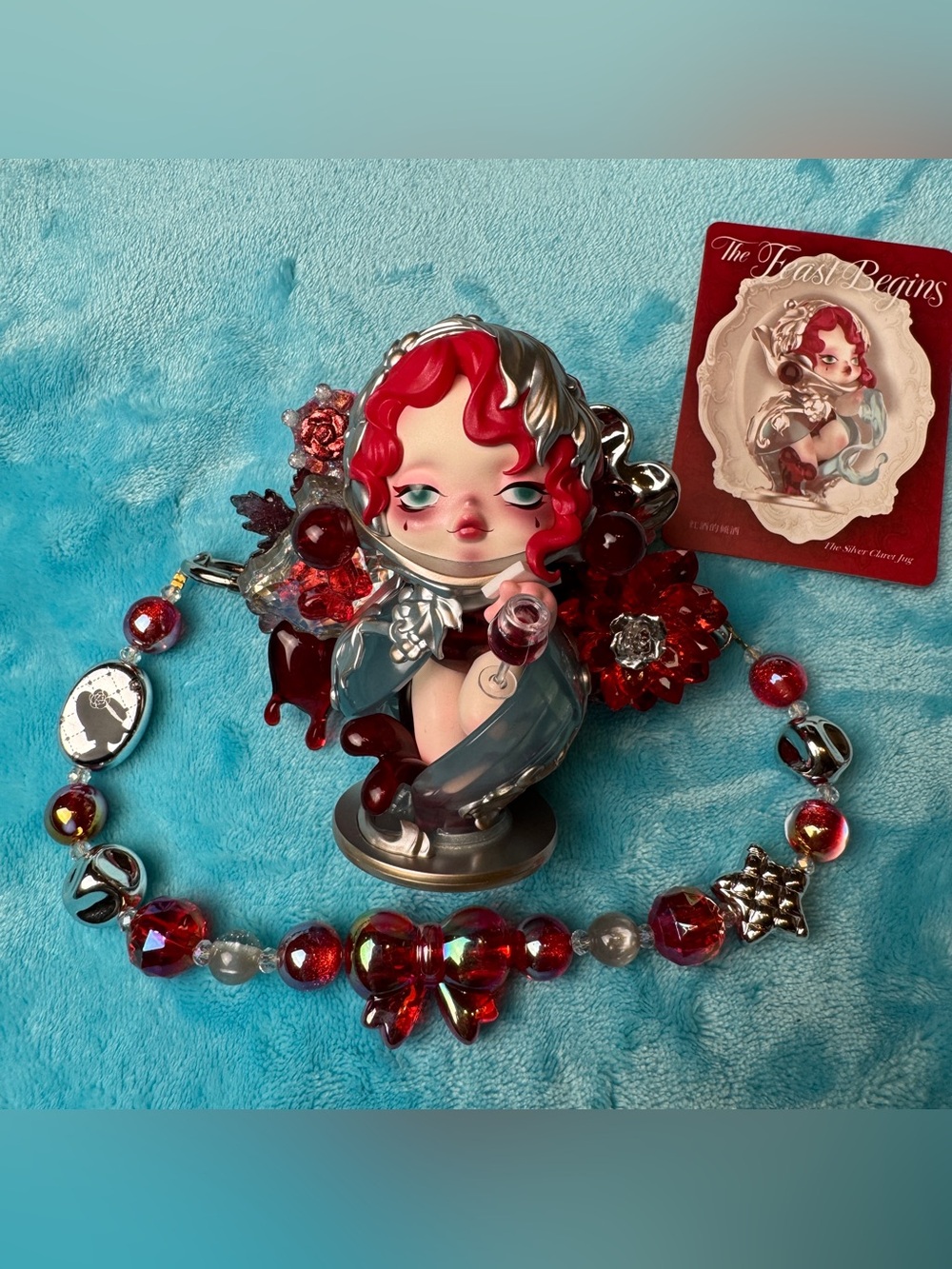 Pop Mart Skullpanda Custom Phone Back Clip + Matching Beaded Strap Set